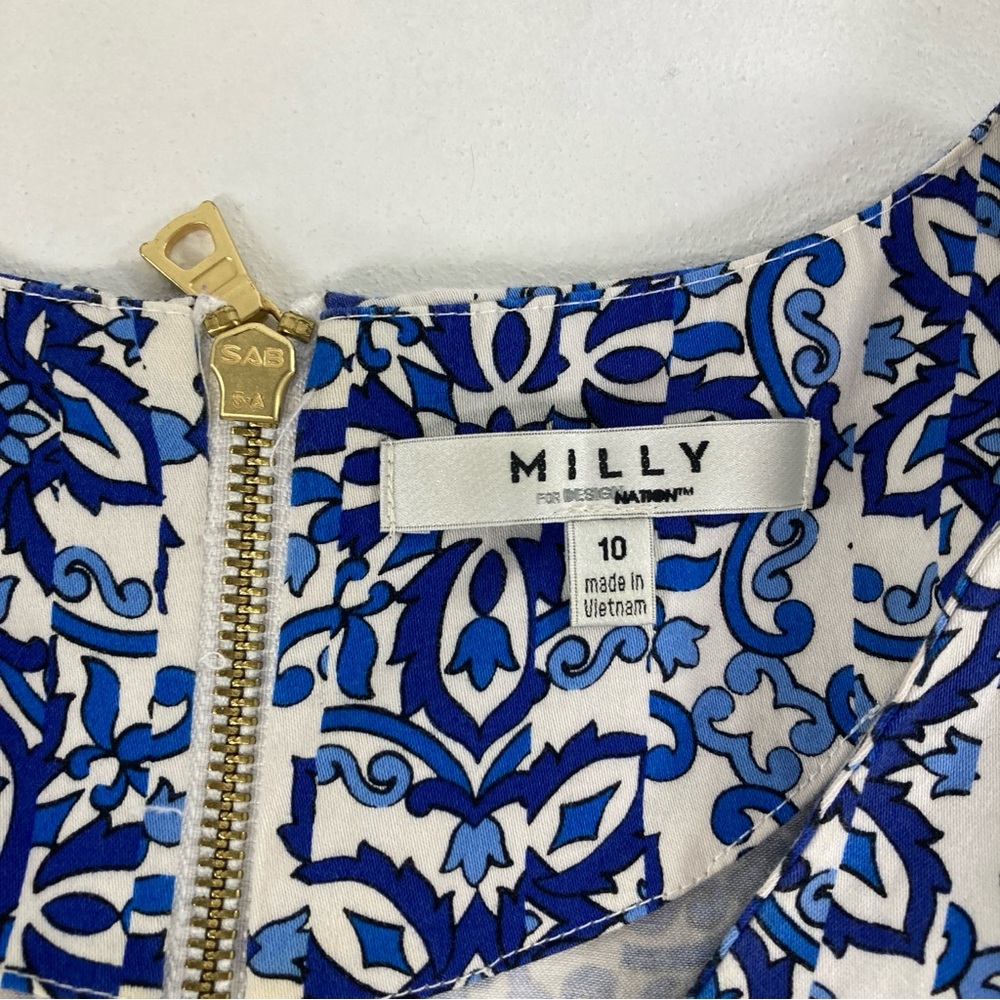 Milly for Design Nation Banvin Blue White Floral Sleeveless Fit Flare Dress 10 - Picture 5 of 16
